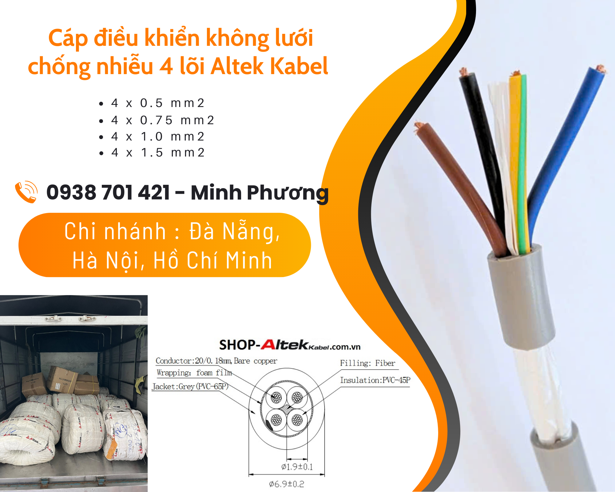 Cáp điều khiển không lưới chống nhiễu 4 lõi Altek Kabel Đắk Lắk, Bình Định, Phú